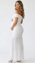 White Off Shoulder Ruched Maternity Maxi Dress for Baby Shower and Maternity Photoshoot
