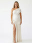 White One Shoulder Goddess Maternity Gown – Ruched Baby Shower & Photoshoot Dress