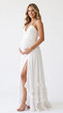 White Pearl Halter Maternity Dress, Greek Goddess Maternity Maxi Dress for Baby Shower, Maternity Photoshoot, Gender Reveal, Pregnancy Announcement, Wedding Guest, Bridal Shower, Formal Events | Bumplook
