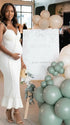 White Pearl Bodycon Maternity Midi Dress, Elegant Pregnancy Dress for Baby Shower, Maternity Photoshoot, Gender Reveal, Bridal Shower, Wedding Guest, Formal Events | Bumplook