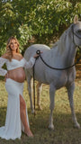 White Maternity Photoshoot Outfit, Crop Top and Skirt Set for Maternity Photoshoot, Pregnancy Announcement, Baby Bump Portraits | Bumplook