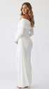 White Long Sleeve Maternity Photoshoot Dress with Bump Flattering Ruching | Bumplook