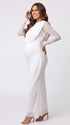 White Maternity Photoshoot Dress, Ruched Pregnancy Dress for Baby Shower, Gender Reveal, Pregnancy Announcement, Wedding Guest, Bridal Shower, Formal Events | Bumplook