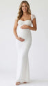 White Ruched Mesh Maternity Maxi Dress for Baby Shower and Maternity Photoshoot
