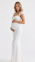 White Ruched Mesh Maternity Maxi Dress for Baby Shower and Maternity Photoshoot