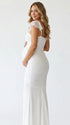 White Ruched Mesh Maternity Maxi Dress for Baby Shower and Maternity Photoshoot