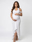 White Ruffle Halter Maternity Maxi Dress – Ruched Off Shoulder Pregnancy Dress