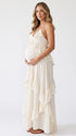 White Ruffle Maternity Dress with Flowing Empire Waist | Bumplook