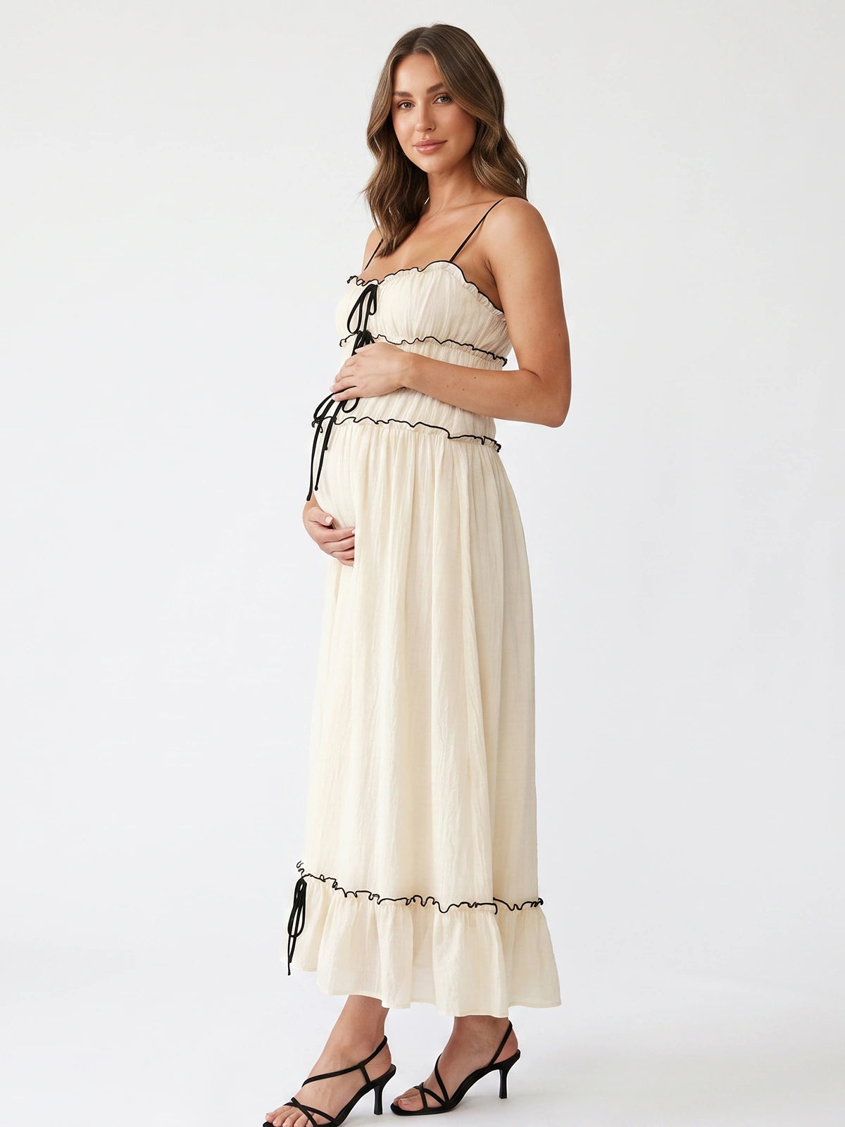 White Maternity Maxi Dress for Golden Hour Photoshoot | Bumplook