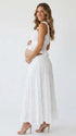 White Smocked Two Piece Maternity Maxi Skirt Set with Square Neck Cropped Top for Baby Shower, Maternity Photoshoot, Pregnancy Announcement, Babymoon, Beach Vacation and Bridal Shower | Bumplook