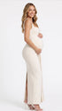 White Draped Maternity Dress with Square Neck | Bumplook