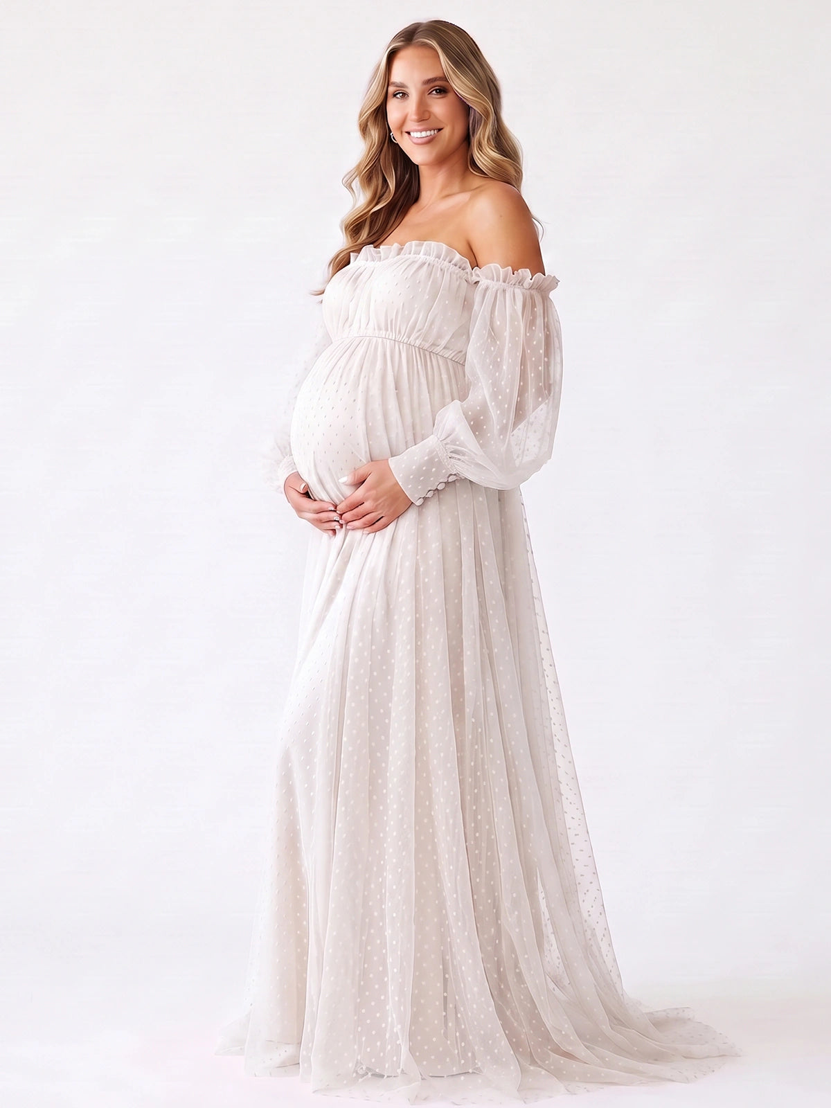 White Pregnancy Announcement Dress, Flowy Maternity Gown for Baby Shower, Maternity Photoshoot, Gender Reveal, Bridal Shower, Formal Events | Bumplook