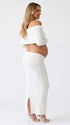 White Maternity Photoshoot Two Piece Set, Bump Showing Pregnancy Outfit for Baby Shower, Maternity Photoshoot, Gender Reveal, Pregnancy Announcement, Wedding Guest, Bridal Shower, Formal Events | Bumplook
