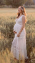White V-Neck Maternity Dress, Boho Lace Maternity Maxi Dress for Baby Shower and Maternity Photoshoot | Bumplook