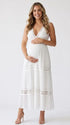 White V-Neck Maternity Dress, Boho Lace Maternity Maxi Dress for Baby Shower and Maternity Photoshoot | Bumplook