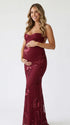 burgundy maternity dress embroidered floral mermaid lace up back bodycon pregnancy gown