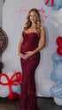 burgundy maternity dress embroidered floral mermaid lace up back bodycon pregnancy gown