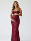 Burgundy Embroidered Floral Bodycon Maternity Maxi Dress