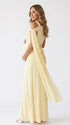 Pale Yellow Maternity Gown with Draped Cape Sleeves and Bump-Flattering Maxi Fit | Bumplook