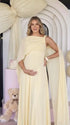 Yellow Baby Shower Maternity Dress with Elegant Cape Sleeves for Pregnancy Celebration | Bumplook