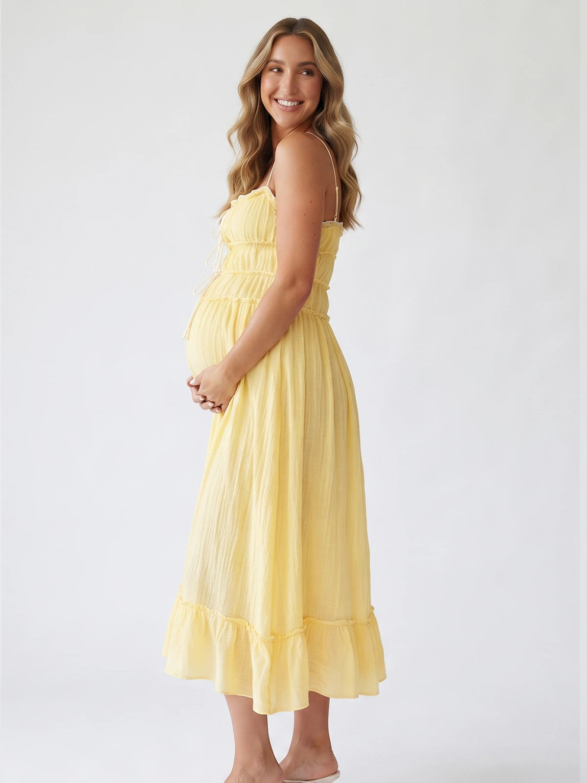 Yellow Summer Pregnancy Dress for Outdoor Maternity Photos | Bumplook