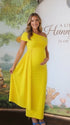 Yellow Ruched Maternity Maxi Dress for Pregnancy Photoshoot | Bumplook