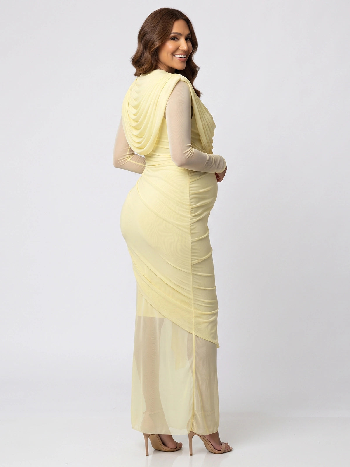 Pale Yellow Maternity Dress, Long Sleeve Baby Shower Dress for Maternity Photoshoot, Gender Reveal, Pregnancy Announcement, Wedding Guest | Bumplook