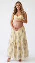Yellow Floral Maternity Two Piece Set with Lace Crop Top and Maxi Skirt for Baby Shower and Maternity Photoshoot | Bumplook