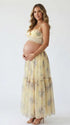 Yellow Floral Maternity Crop Top and Maxi Skirt Set with Lace-Up Back and Tiered Skirt | Bumplook