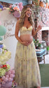 Yellow Floral Maternity Two Piece Set with Lace Crop Top and Maxi Skirt for Baby Shower and Maternity Photoshoot | Bumplook