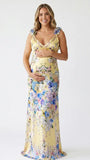 Yellow Floral Maternity Maxi Dress for Baby Shower and Maternity Photoshoot