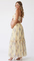 Yellow Floral Maternity Crop Top and Maxi Skirt Set with Lace-Up Back and Tiered Skirt | Bumplook