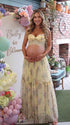 Yellow Floral Maternity Crop Top and Maxi Skirt Set with Lace-Up Back and Tiered Skirt | Bumplook