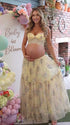 Yellow Floral Maternity Two Piece Set with Lace Crop Top and Maxi Skirt for Baby Shower and Maternity Photoshoot | Bumplook
