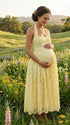 Romantic baby shower outfit with yellow lace maxi dress
