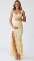 Yellow Lace Maternity Dress, Ruffle Mermaid Pregnancy Gown for Baby Shower and Maternity Photoshoot | Bumplook