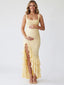 Yellow Lace Ruffle Mermaid Maternity Dress