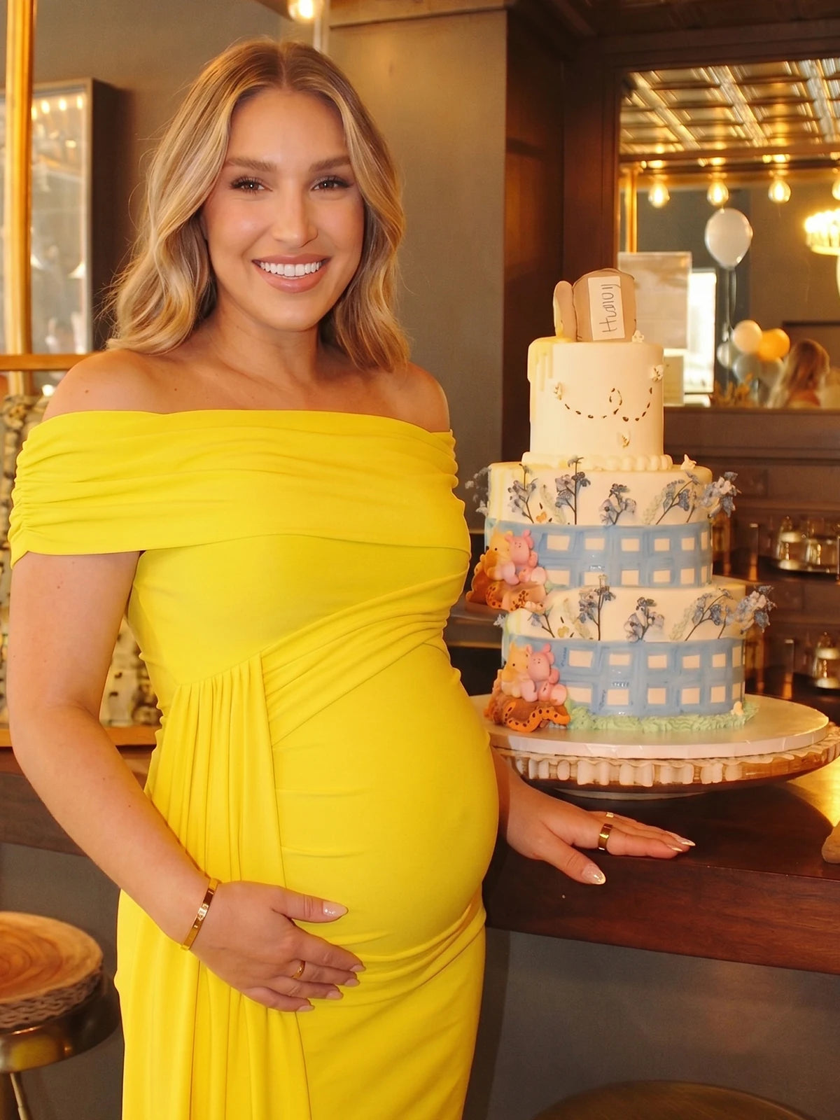 Bright Yellow Maternity Photoshoot Dress with Draped Neckline | Bumplook