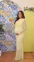 Pale Yellow Long Sleeve Maternity Dress, Ruched Maxi Dress for Baby Shower, Maternity Photoshoot, Gender Reveal, Pregnancy Announcement | Bumplook