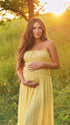 Yellow Bow Front Pregnancy Dress with Gathered Bodice | Bumplook
