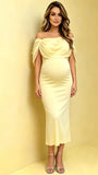 Light Yellow Ruched Backless Bodycon Maternity Maxi Dress